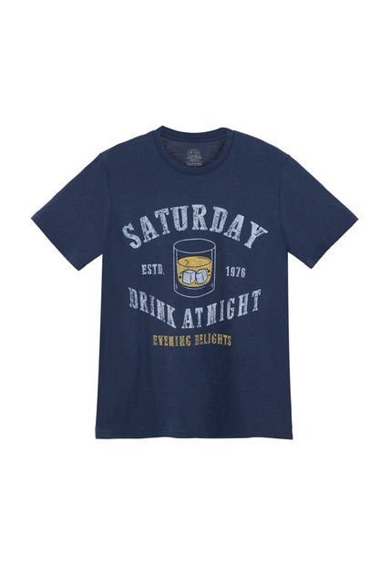 Camiseta Azul Estampada En Frente Para Hombre