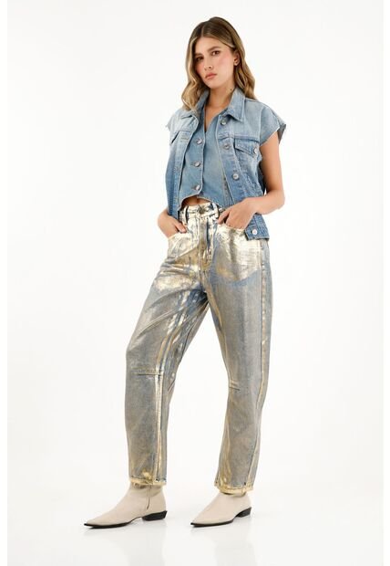 Jean Azul Con Efecto Brillante Para Mujer