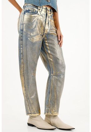 Jean Azul Con Efecto Brillante Para Mujer