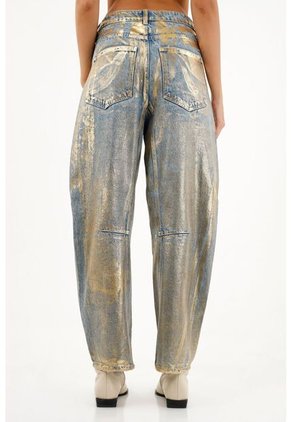 Jean Azul Con Efecto Brillante Para Mujer