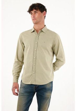 Tennis Camisa De Tela Oxford Manga Larga Verde Para Hombre