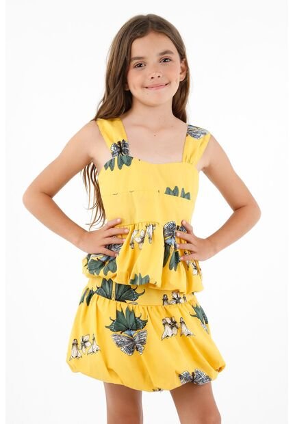 Camisa Amarilla Con Escote Recto Para Niña