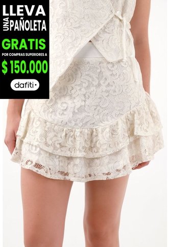 Falda Corta Con Boleros Y Encaje Crudo Para Mujer Tennis