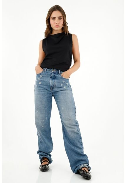 Camiseta Negra Cuello Drapeado Para Mujer