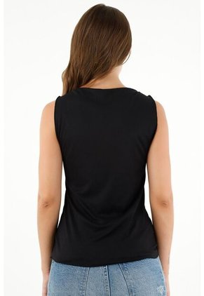 Camiseta Negra Cuello Drapeado Para Mujer