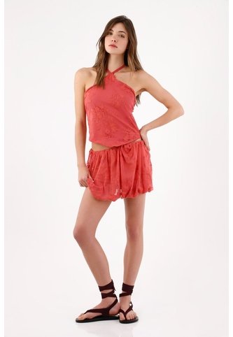 Tennis Falda Corta Holgada Con Bajo Globo En Poliamida Coral Para Mujer Tennis