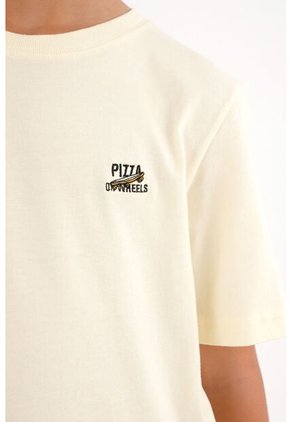 Camiseta Amarilla Básica Con Estampado De Pizza Para Niño
