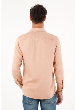Camisa Manga Larga Rosada Con Teñido Overdye Para Hombre