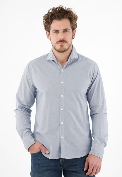 Camisa Con Cuello Francés Azul Para Hombre