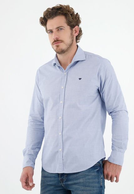 Camisa Azul Con Cuello Francés Para Hombre