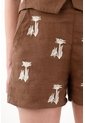 Tennis Short En 100% Lino Con Bordados Café Para Mujer de Tennis