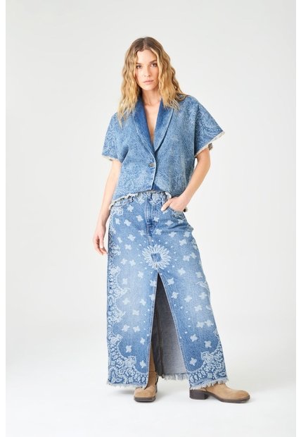 Tennis Falda Larga Con Estampado Paisley En Denim Para Mujer