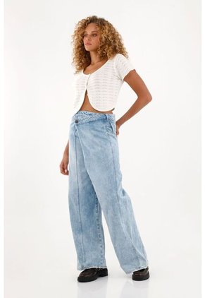 Tennis Jean Wide Leg Asimétrico De Tiro Bajo Para Mujer
