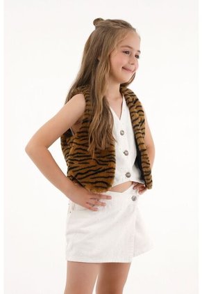 Chaleco De Tela Afelpada Animal Print Para Niña