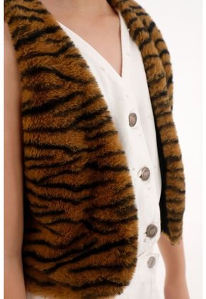 Chaleco De Tela Afelpada Animal Print Para Niña