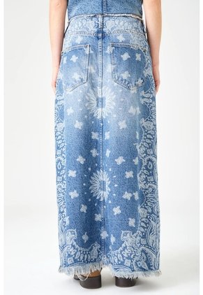 Tennis Falda Larga Con Estampado Paisley En Denim Para Mujer