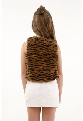 Chaleco De Tela Afelpada Animal Print Para Niña