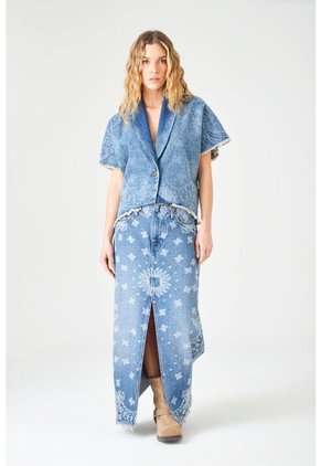 Tennis Falda Larga Con Estampado Paisley En Denim Para Mujer