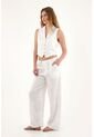 Tennis Pantalón Wide Leg Blanco En 100% Lino Para Mujer de Tennis