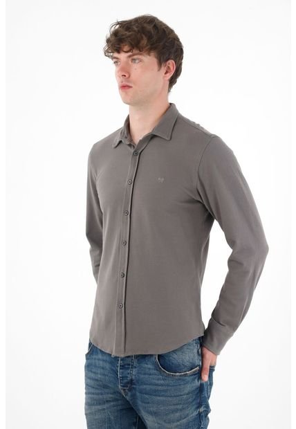 Camisa Clásica En Tejido De Punto Gris Para Hombre