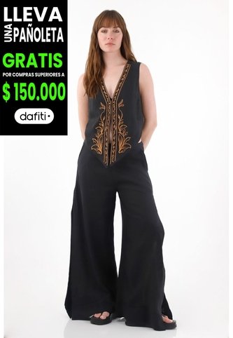 Tennis Pantalón Wide Leg En 100% Lino Negro Para Mujer Tennis