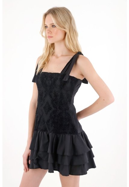 Tennis Vestido Corto Con Boleros Negro Para Mujer