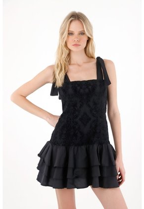 Tennis Vestido Corto Con Boleros Negro Para Mujer