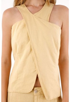 Tennis Camisa Con Diseño Cruzado Amarilla Para Mujer