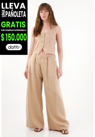 Tennis Pantalón Wide Leg En 100% Lino Con Tablas Crudo Para Mujer Tennis