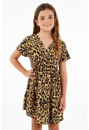 Vestido Corto De Animal Print Para Niña