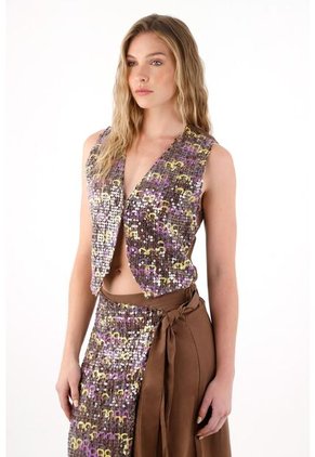 Tennis Chaleco Con Lentejuelas Café Para Mujer