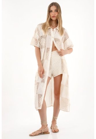 Tennis Camisa Larga Con Mix De Telas Crudo Para Mujer Tennis