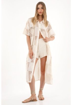 Tennis Camisa Larga Con Mix De Telas Crudo Para Mujer