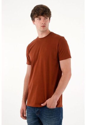 Camiseta Manga Corta En 100% Algodón Café Para Hombre