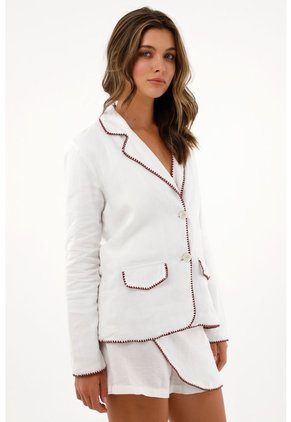 Tennis Abrigo Blanco Tipo Blazer En Lino Para Mujer