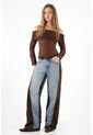 Tennis Jean Wide Leg Con Bloques En Efecto Cuero Para Mujer de Tennis