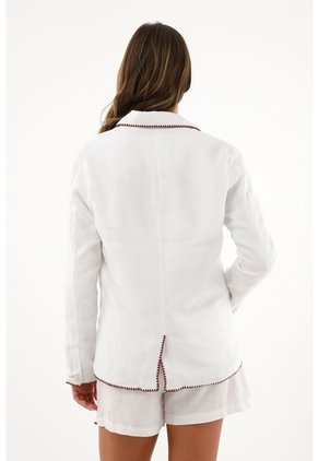 Tennis Abrigo Blanco Tipo Blazer En Lino Para Mujer