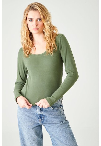 Tennis Camiseta Slim Fit Manga Larga En Algodón Verde Para Mujer