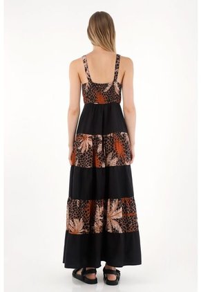 Tennis Vestido Largo De Franjas Estampadas Negro Para Mujer