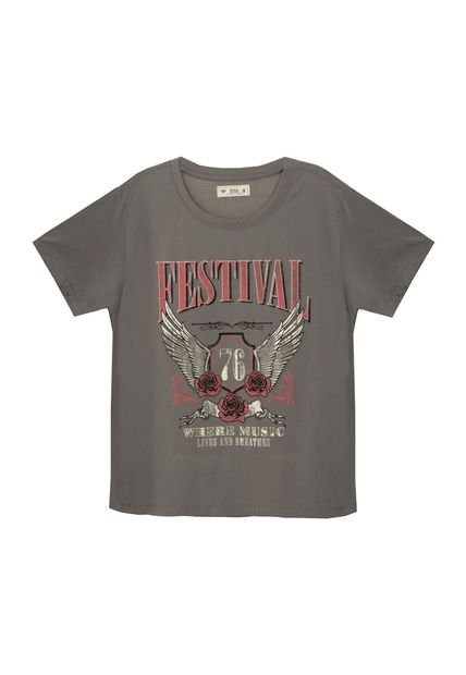 Camiseta Estampada Gris Para Mujer