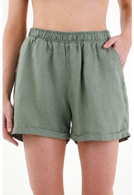 Bermuda Verde En 100% Lino Para Mujer