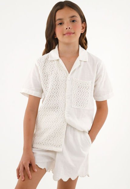 Camisa Crudo Tipo Bowling Para Niña