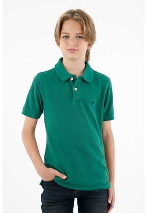 Polo Cuello Tejido Verde Para Niño