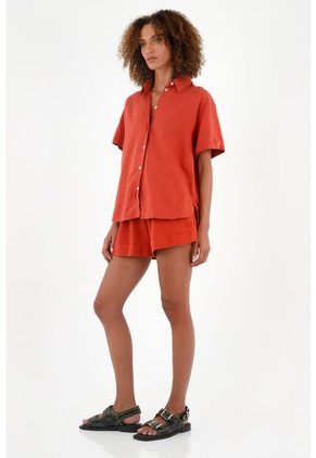 Camisa Manga Corta  De Botones Para Mujer