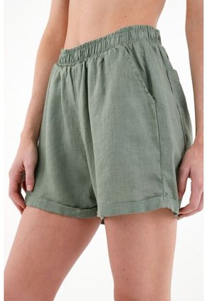Bermuda Verde En 100% Lino Para Mujer