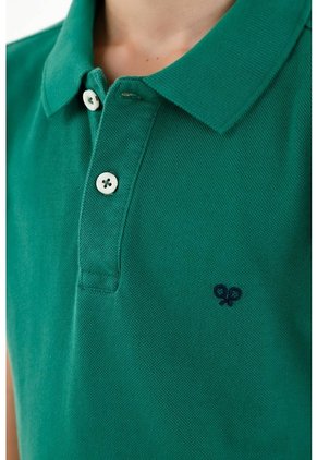 Polo Cuello Tejido Verde Para Niño