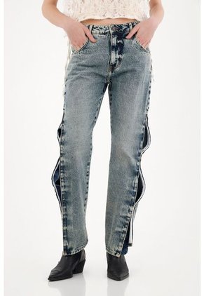 Tennis Jean Recto Con Aberturas Y Abrochaduras Laterales Para Mujer