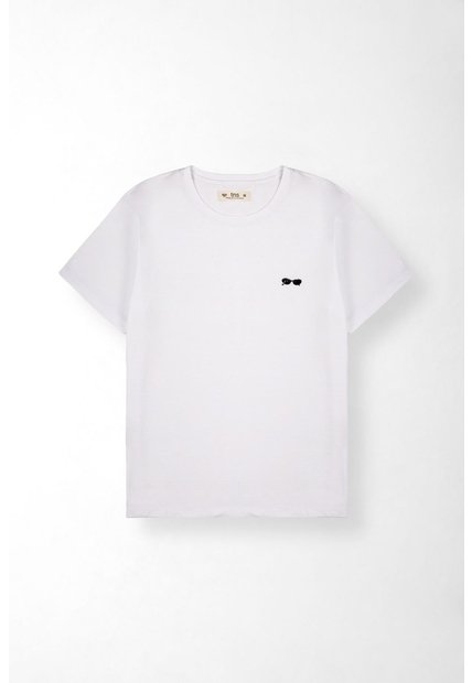 Tennis Camiseta Regular Con Mini Gráfico De Gafas En Algodón Blanco Para Mujer