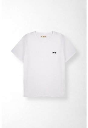 Tennis Camiseta Regular Con Mini Gráfico De Gafas En Algodón Blanco Para Mujer
