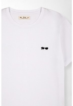 Tennis Camiseta Regular Con Mini Gráfico De Gafas En Algodón Blanco Para Mujer